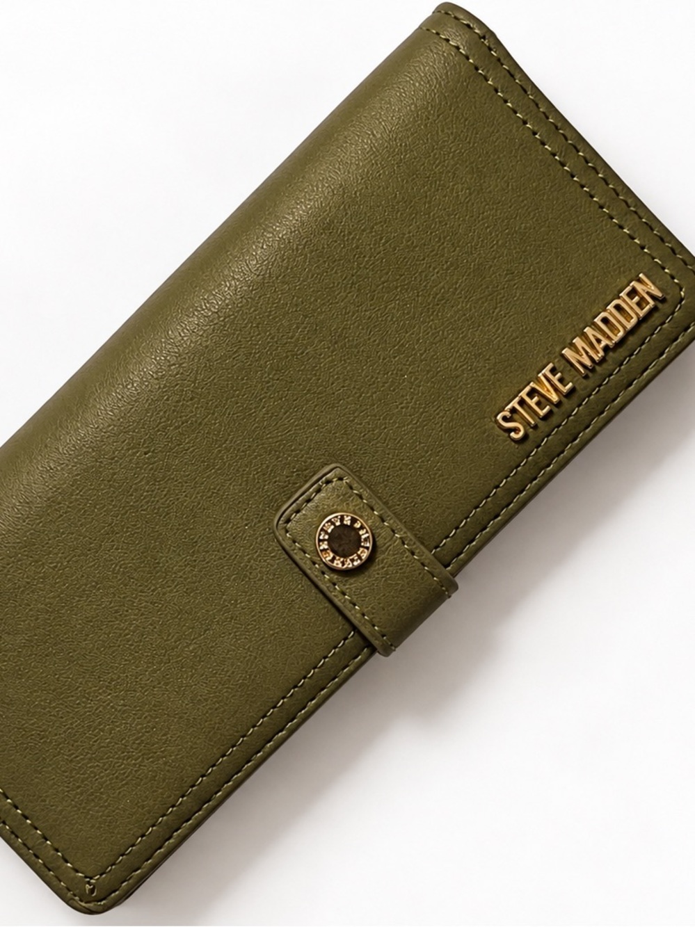 Steve Madden Olive Green Long Snap Wallet with Gold Logo